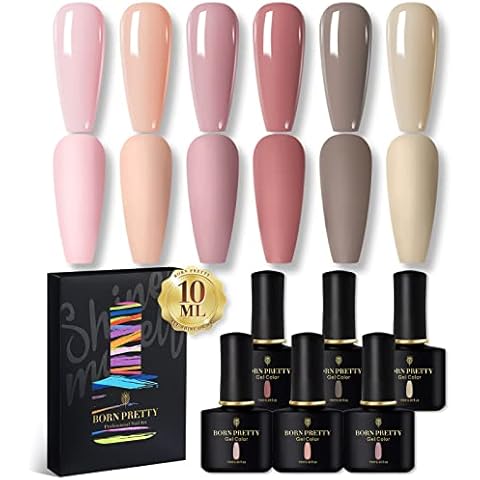 BORN PRETTY UV Nagellack Nude Gel Nagellack Kit UV Lack Shellac Set Nude Grün Rot Rosa Nudefarben Schellack Nagellack Gelnägel Nagelgel Gel Polish 6PCS 10ML Cover
