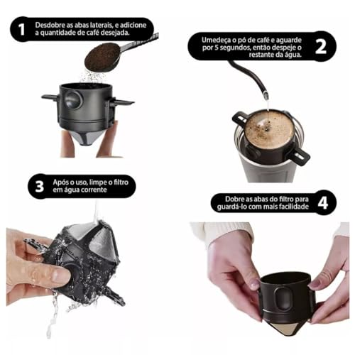 Mini Filtro Coador de Café Premium Individual Portátil Reutilizável Com Suporte Dobrável DIASO STORE