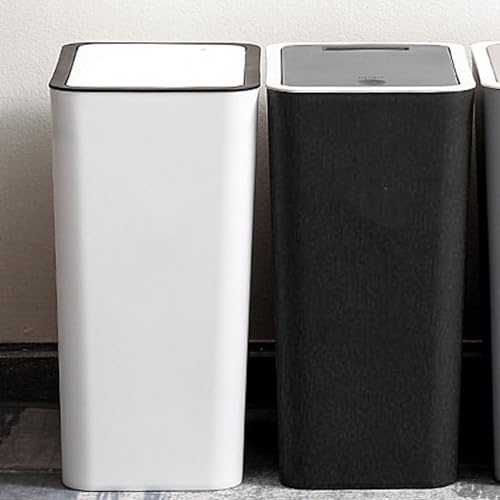 Image of Household Garbage Cans Sealed Large Capacity Odorless with Press Top Plastic Trash Bin for Home Kitchen Living Room Bathroom (White)