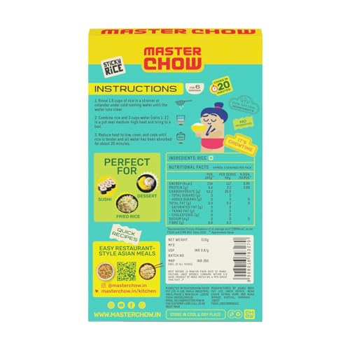 Image of Masterchow Sticky rice | Pack of 3 | Organic Local farm grown Rice (sticky) | Perfect of sushi roll | Japanese Rice | Gluten Free and perfect for healthy Snacking | 930 Gm