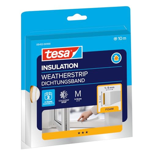 tesa INSULATION M tätningstejp - självhäftande skumtätning för isolering av springor i hemmet - vit - 10 m x 9 mm x 5,5 mm