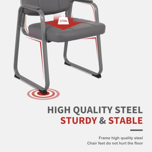 Image of CLATINA Classic Reception Chair with Padded Armrests and Sled Base, Ergonomic Guest Chair for Office Conference Waiting Meeting Room, Grey (8 Pack)
