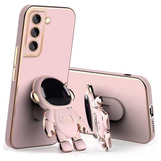MEOORHE Linda capa de telefone com suporte de astronauta estéreo para Samsung Galaxy M51 M31 M42 M32 M30S M23 M22 M13 M12 M11 F42 F23 F22 F12 F13, capa traseira de proteção da lente (rosa, M13 4G/F13 4G)