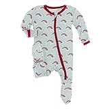 KicKee Welcome Home Footie with Zipper, Boy or Girl One-Piece, Super Soft Baby Clothes (Spring Sky Rainbows - Newborn)