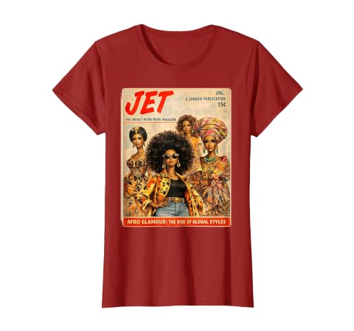 Afro Glamour – Vintage Black Women Cover Art T-Shirt, Women, Cranberry Red, 3X-Large