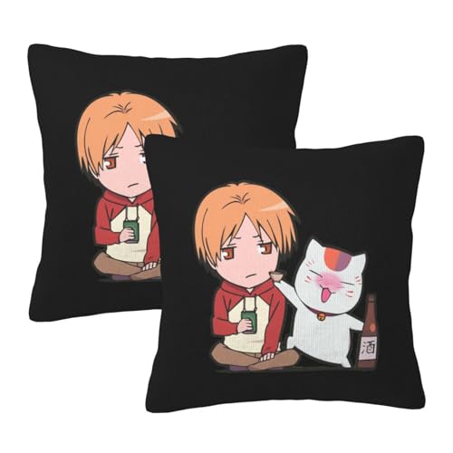 枕カバー 夏目友人帳 ニャンコ先生 猫 アニメ クッションカバー 2枚セット 座布団カバー まくらカバー おしゃれ 可愛い ソファ背当て 抱き枕 インテリア飾り オフィス 部屋飾り 四季通用 45×45cm