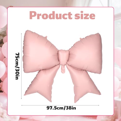 Image of 4Pcs Giant Bow Balloons, 97.5cm /38in Big Elegant Coquette Theme Balloons for Birthday Wedding Engagement & Party Large Decorations Bridal & Bachelorette Supplies (Pink)
