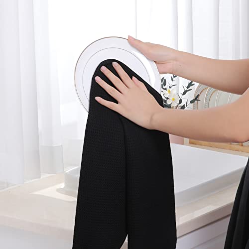 Homaxy Toallas de Cocina 100% algodón con Tejido gofre, ultrasuaves, absorbentes, de Secado rápido, 13 x 28 Pulgadas, Paquete de 4, Color Negro - imagen 4