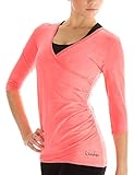 Winshape Damen 3/4-arm Shirt in Wickeloptik Fitness Yoga Pilates Freizeit WS3-NEON-CORAL-M
