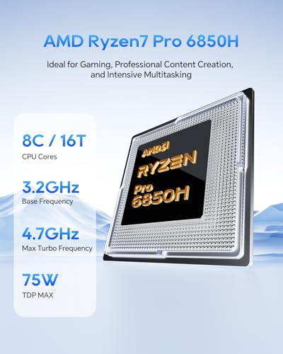 Image of AOOSTAR MACO Mini PC, AMD R7 Pro 6850H Mini Computer (8C /16T, up to 4.75GHz), 24GB RAM 1TB SSD with 3 M.2 Slots, Dual 2.5G LAN&USB4, OCuLink, Supports 4-Screen Output, Mini Desktop PC for Home /Office