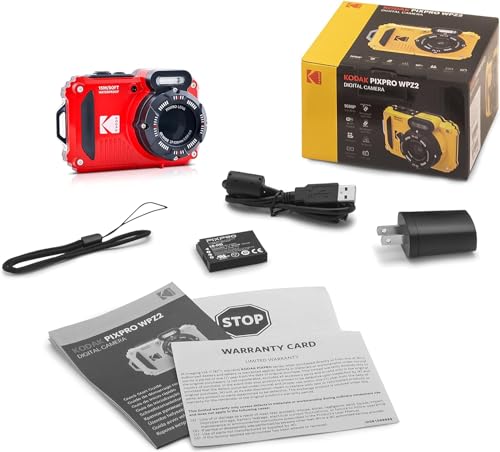 Image of KODAK PIXPRO WPZ2 Rugged Waterproof Digital Camera, Red Bundles with Case, Monopod, Card Reader and More (9 Items)