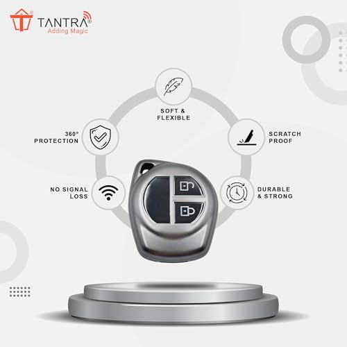 Image of SIAGO TPU Key Cover and Round Keychain Compatible for Maruti Suzuki S-Presso,Swift,SX4,DZire,Ignis,Alto,Vitara Brezza,Celerio,Ertiga,Ciaz,SCross,Baleno,Ritz 2 Button Smart Key (Grey)