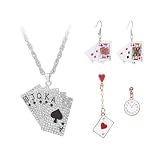 ATBUSS 2 Pares De Aretes con Letras De Póquer Y 1 Collar, Aretes De Moda, Elementos De Corazones Y Picas, Materiales Hipoalergénicos, Divertidos Accesorios De Decoración para Fiestas Y Días Festivos.