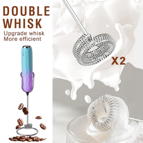 Image of SUPRUS Ultra Fast Handheld Milk Frother Double Whisk with Stand 2 Batteries Stainless Steel for Lattes Cappuccino Matcha Hot Chocolate Coffee Bar Accessories Kitchen Gadgets Gift