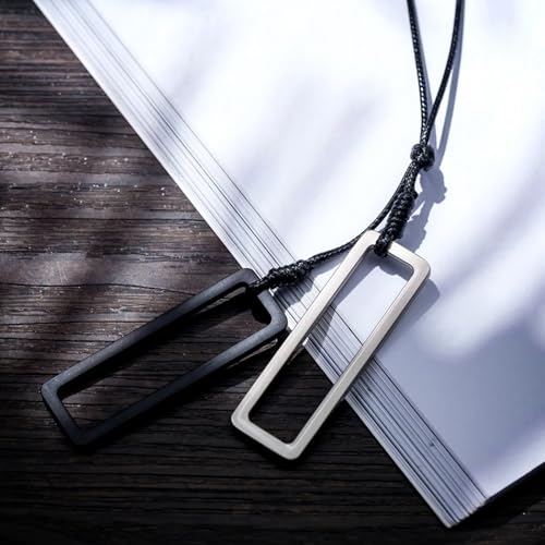 Collier à longues chaînes TABOJS avec pendentif argenté rectangulaire - 2