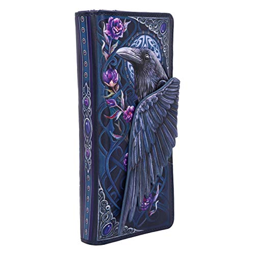 Nemesis Now Ravens Flight Black Wing Floral Embossed Purse, Hand-Painted Gothic Wallet, Folklore-Inspired Design, Multiple Card Slots, 18.5cm4
