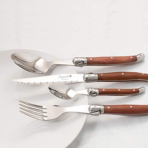 24pcs conjunto de cubiertos de acero inoxidable Manijas de madera Cuchillo de carne Cuchillo Cucharada Cucharada Cucharada Cubiertos Regalo Partido Cena Cena Conjunto