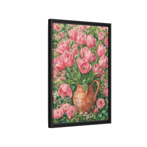 Tableau tulipes roses encadré pour salon chic et moderne