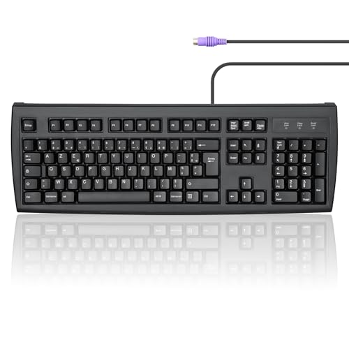 perixx Periboard-107 Tastiera PS/2, layout AZERTY francese, nero, connessione classica, tasti durevoli, cavo 2 m - Tastiera gaming