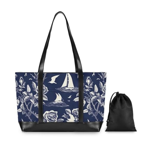 Nautical Beach Ocean Style Roses Safari Large Capacity 14inch laptop bag for women with zipper laptop tote bag for work for mom with bolsas para computadoras de mujer2