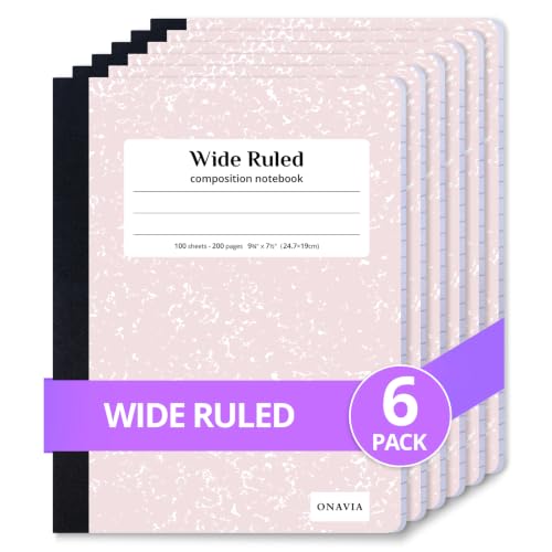 ONAVIA Pink Composition Notebook Wide Ruled 6 Pack, 200 Pages