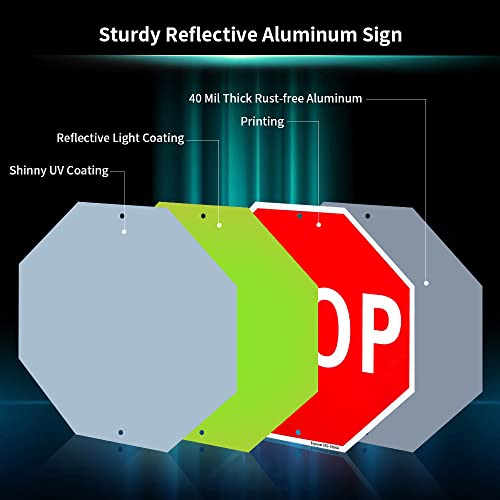 Enjoyist 2 Pack Stop Sign 12"x 12" 40 Mil Rust Free Aluminum – Reflective, UV Protected and Weatherproof
