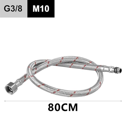2 Stück Anschlussschlauch Armatur G3/8 x M10, Geflochtener Edelstahl Flexschlauch Verlängerung Panzerschlauch 80cm für Mischbatterie, Wasserhahn 3/8 Zoll