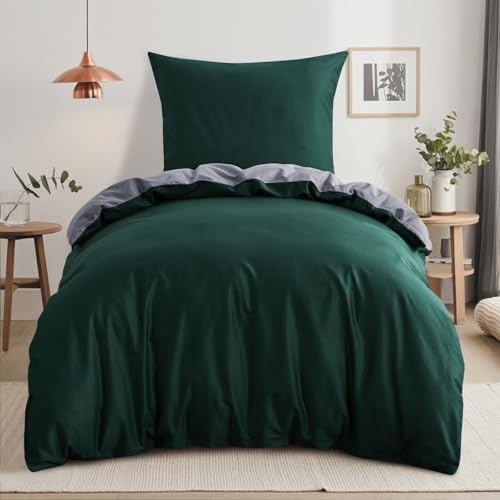 RUIKASI Bettwäsche 140x200 Baumwolle Grün - Bettwäsche-Sets 140x200cm 2teilig Wendebettwäsche 2tlg mit Reißverschluss, zweifarbige Bettbezug Set...