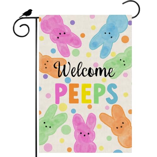 ZAEW Welcome Easter Colorful Dots Cute Bunny Watercolor Rabbits Spring Garden Flag Yard Flag 12x18 Inch Double Sided Small Mini Yard Outdoor Outside Holiday Decoration