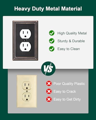 TREEWELL 6-Pack Duplex Outlet Cover Plate, Aged Bronze Metal Wall Plates for Electrical Outlets, 1 Gang Receptacle Light Switch Cover, Pearls Decorative Switch Plates and Outlet Covers — view 3