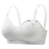 Momcozy Nursing Bras for Breastfeeding, Soft U.S. Cotton Seamless Maternity Bra, Fixed Padding, Wireless Pregnancy Light Gray