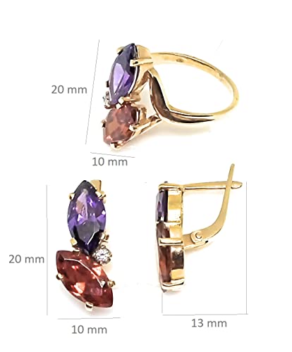 Juego de joyas Amalia de oro con piedras granate y amatista talla 18,5 2