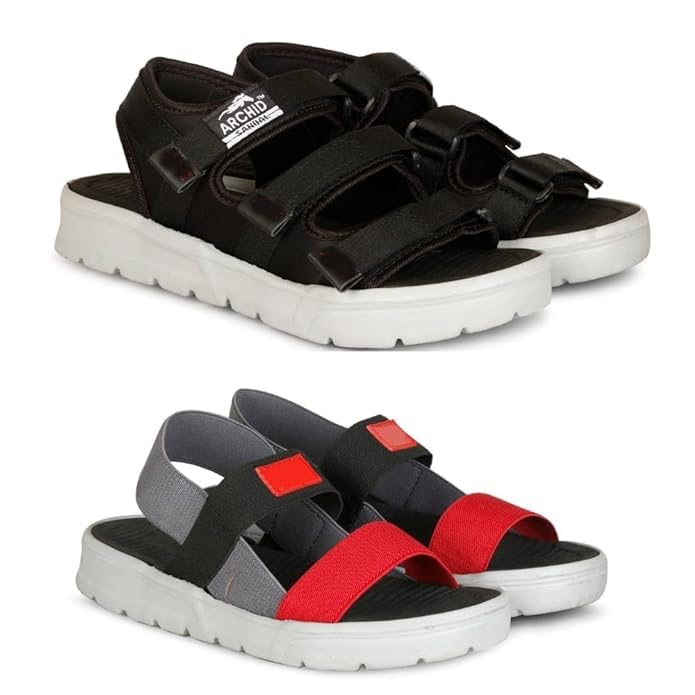 ARCHID Deep Black And Dark Red Men's Classic Casual Fashion Sandals Combo Comfortable & Light Weight Stylish & Anti-Skid Sandles For Everyday Use-image-20
