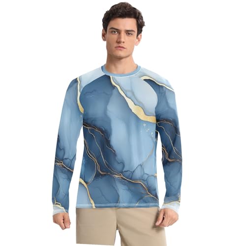 Marble Silver Navy Blue Sun Protection SPF Rash Guard Shirt Breathable Elasticity Sun Protection Long Sleeve Running