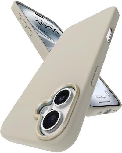 Image of eller sante Silicon Back Cover Case for iPhone 16 Plus Scratch Resistant TPU Shockproof 6ft Feet Drop Protection Support Mag-Safe Wireless Charging- Stone