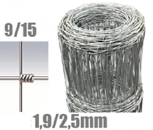 ITALFROM Rotolo 50mt Recinzione Rete Metallica Pastorale -a Maglia Annodata Zincata- Maglia: 9X15 -Diametro Filo:mm1,9/2,5 - Altezza Rete: 120 cm [cod.2228]