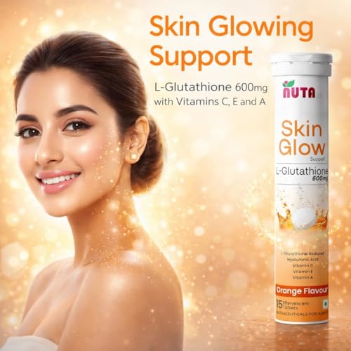 Image of GLUTATHIONE 600mg, HYALURONIC TABLET WITH VITAMIN-C&AE | Advanced L-Glutathione for Skin & Wellness inch. Skin Glow formula, Skin Lighting, Hydration, Anti-Aging, Detoxification, Pigmentation And Tan Removal | Orange Flavor For Men & Women PACK OF 5 (75 Effervescent Tablet)