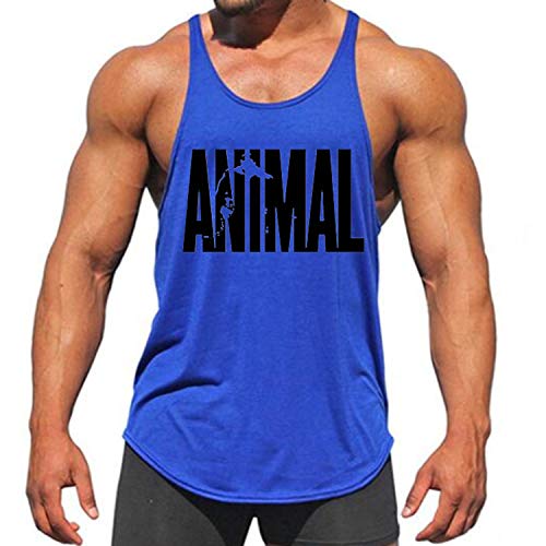 West See Herr Mann Tops Tank Tankshirt Vintage Druck T-Shirt Weste Muscleshirt Print (EU XL(Tag XXL), Blau)