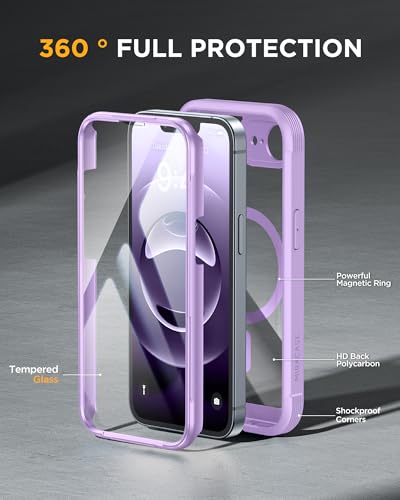 Image of Miracase for iPhone 17e Case & iPhone 16e Case, Full-Body Phone with Built-in Glass Screen Protector, [Magnetic with MagSafe] Military Drop Proof 17 E / 16 E Cover Bumper 6.1 inch, Purple
