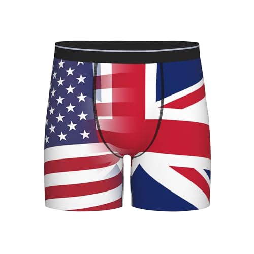 American flag and British flag Men's Long Boxer Briefs Extended Stretch Trunks Square Underpants