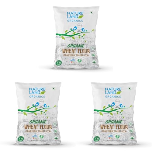 Image of Natureland Organics Whole Wheat Flour 5 Kg - Organic Wheat Flour (Pack of 3)
