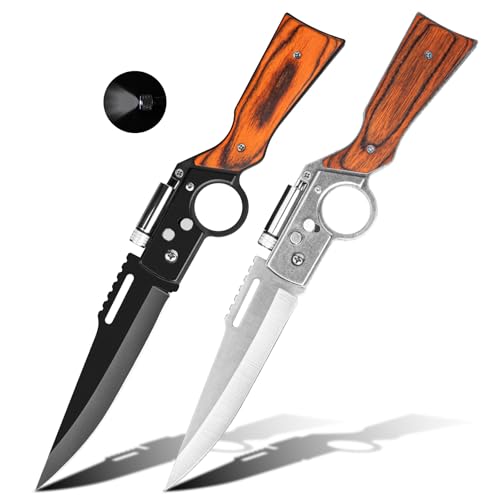Whomyis 2 Pcs Pocket Knife Ak47 Folding Knife Stainless Steel Blade Lightweight Wooden Handle Gifts for Men
