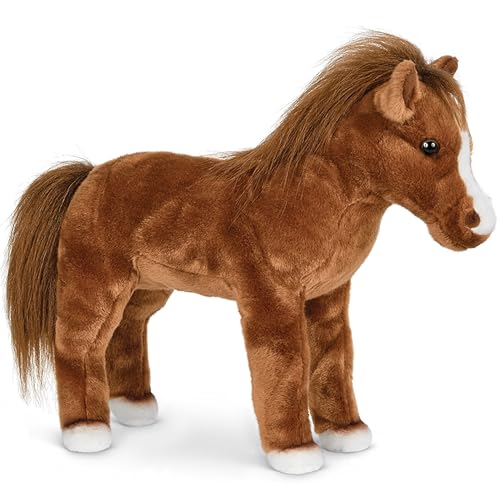 Bearington Blaze Plush Horse Stuffed Animal - 13.5' Realistic Stuffed Horses Plush Toys with Soft Brown Fur and White Hooves - Lifelike Cuddly Horse Plushies Gift for Kids, Toddlers and Animal Lovers