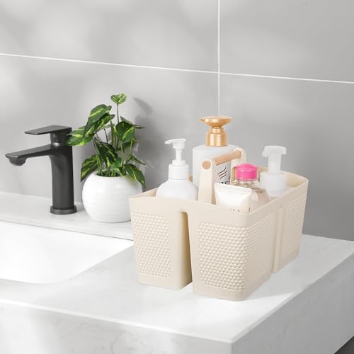 Image of rejomiik Plastic Shower Caddy, Portable Shower Basket with Handle, Cream