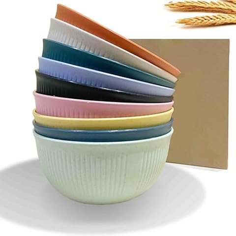 CAMBUY Wheat Straw Bowls Set Unbreakable Cereal Bowls Dinner Bowl Sets Dishwasher & Microwave Safe (9 Pcs 24 Oz) Cover