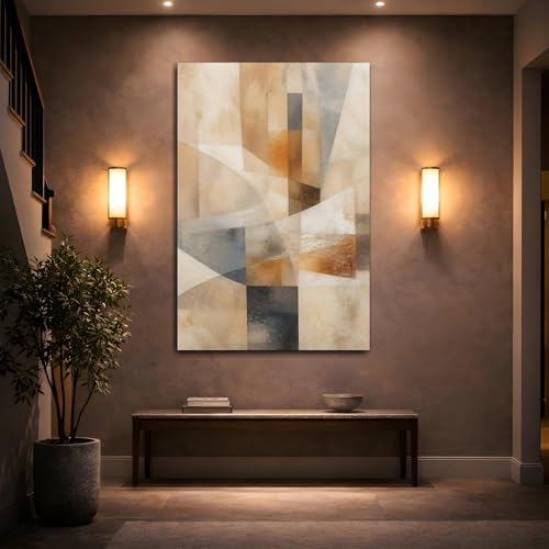 Tableau moderne géométrique gris marron 60x90cm deco murale salon