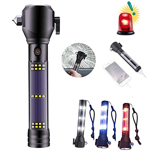 Preisvergleich Produktbild HWHSZ Tragbares Multifunktionales Notfall-RettungsgeräT Esc Auto-Magnet-Sicherheitshammer, Sicherheitsgurtschneider, Solar-Led-Taschenlampe, Mit Warnton, FüR Camping, Wandern, Jagen, Haushalt,Black