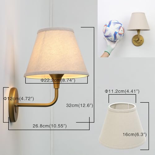 Image of PERMO Wall Sconces Set of 2 Classic Gold Sconce with Linen Lampshade Set of Two Wall Light for Living Room Bedroom Hallway Bathroom Stairs Kitchen