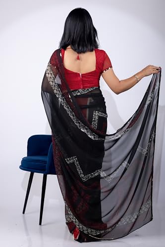 Image of MIRCHI FASHION Women Sari Georgette Chevron Printed | Modern Pattern Farewell and Festive Drape with Matching Blouse Piece