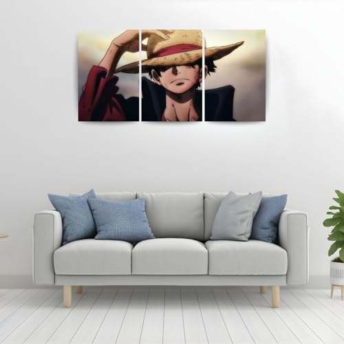 Image of One Piece Anime Manga Poster, One Piece Character Design Wall Poster 3 Panal - A4 Size, 300 GSM, Wall Decor Posters Wall Art For Bedroom, Living room, Office, Dining Room,No Frame (Luffy-6)